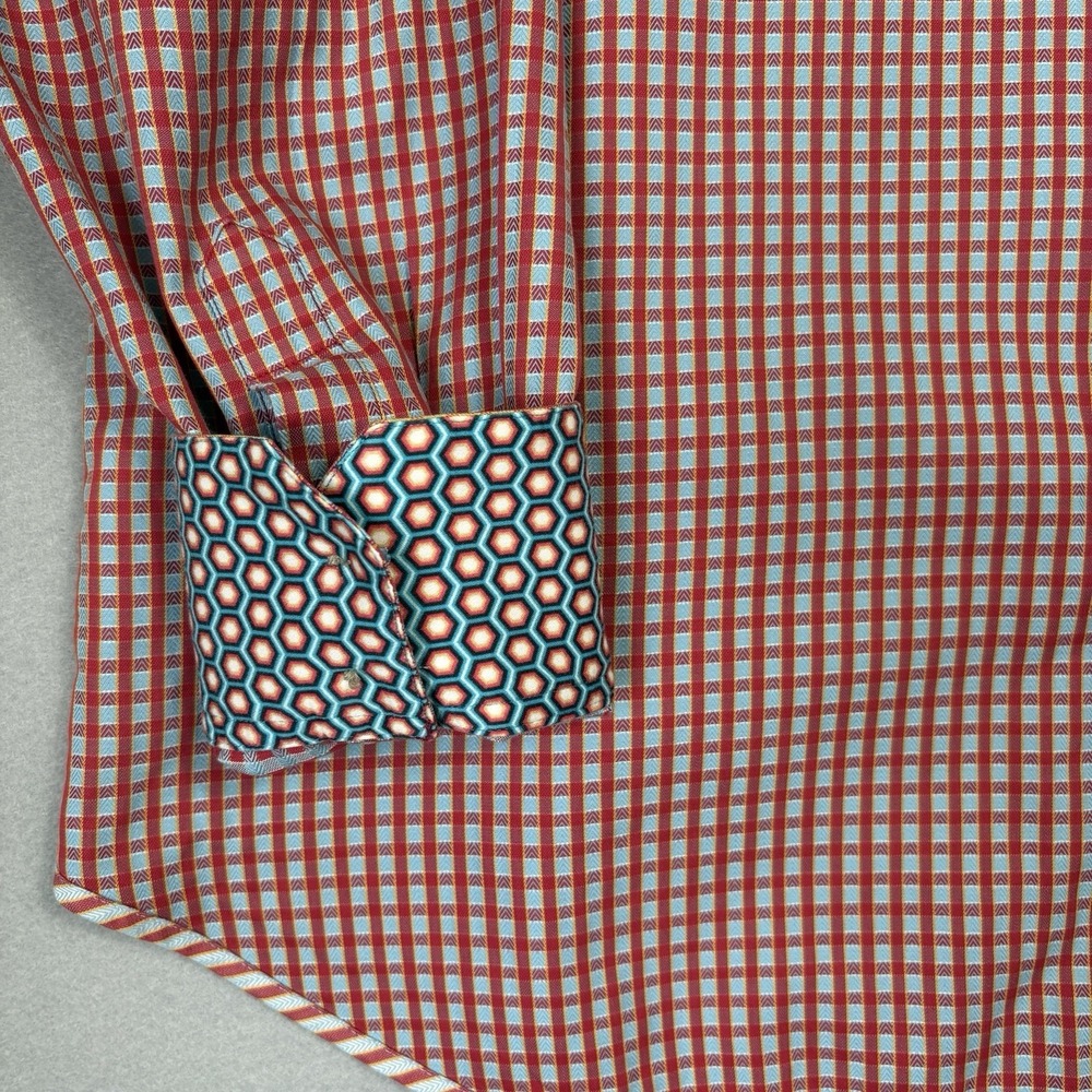Robert Graham Shirt 2XL Red Checkered Geometric Long Sleeve Abstract Flip Cuff - Picture 5 of 12